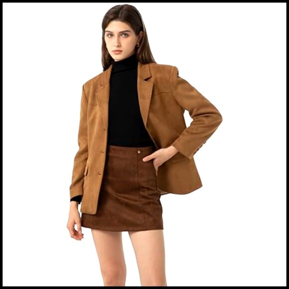 Faux Suede Blazer Jacket Double Lined Warm Fall Winter Casual Coat - Picture 3 of 7
